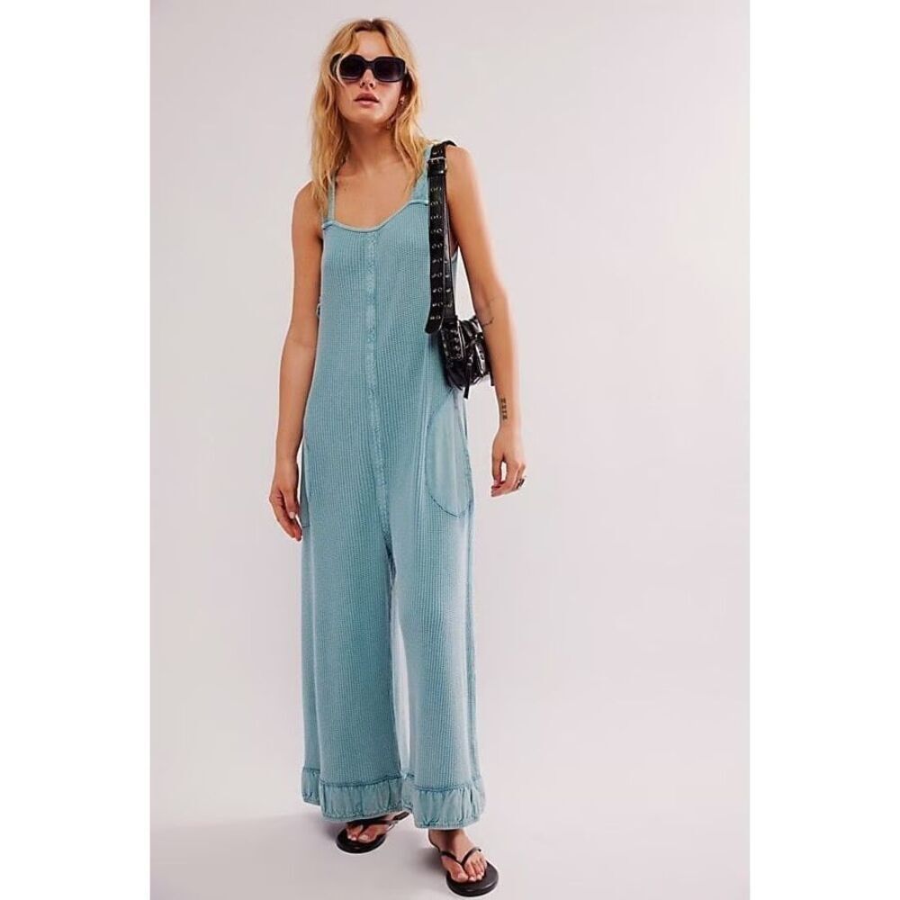 Free People Callie One-Piece Jumpsuit Wide-Leg Waffle Cascade FP ONE XS NEW